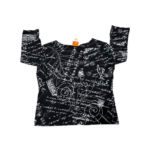Hearts Of Palm Black Script Print Stretch Top Size Medium - Picture 2 of 10